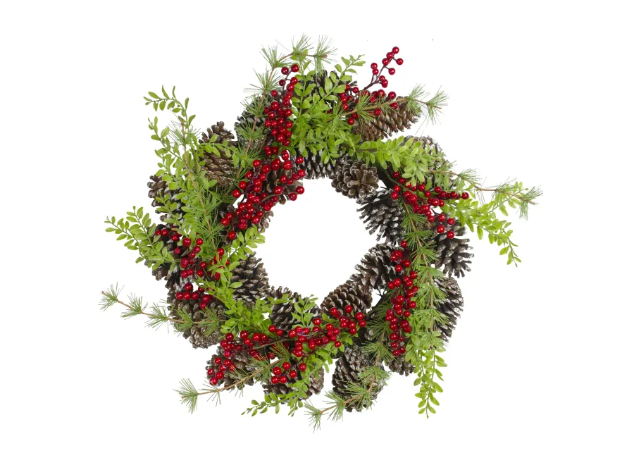 Frosted Pine Cones and Berries Artificial Christmas Wreath - 18-Inch  Unlit