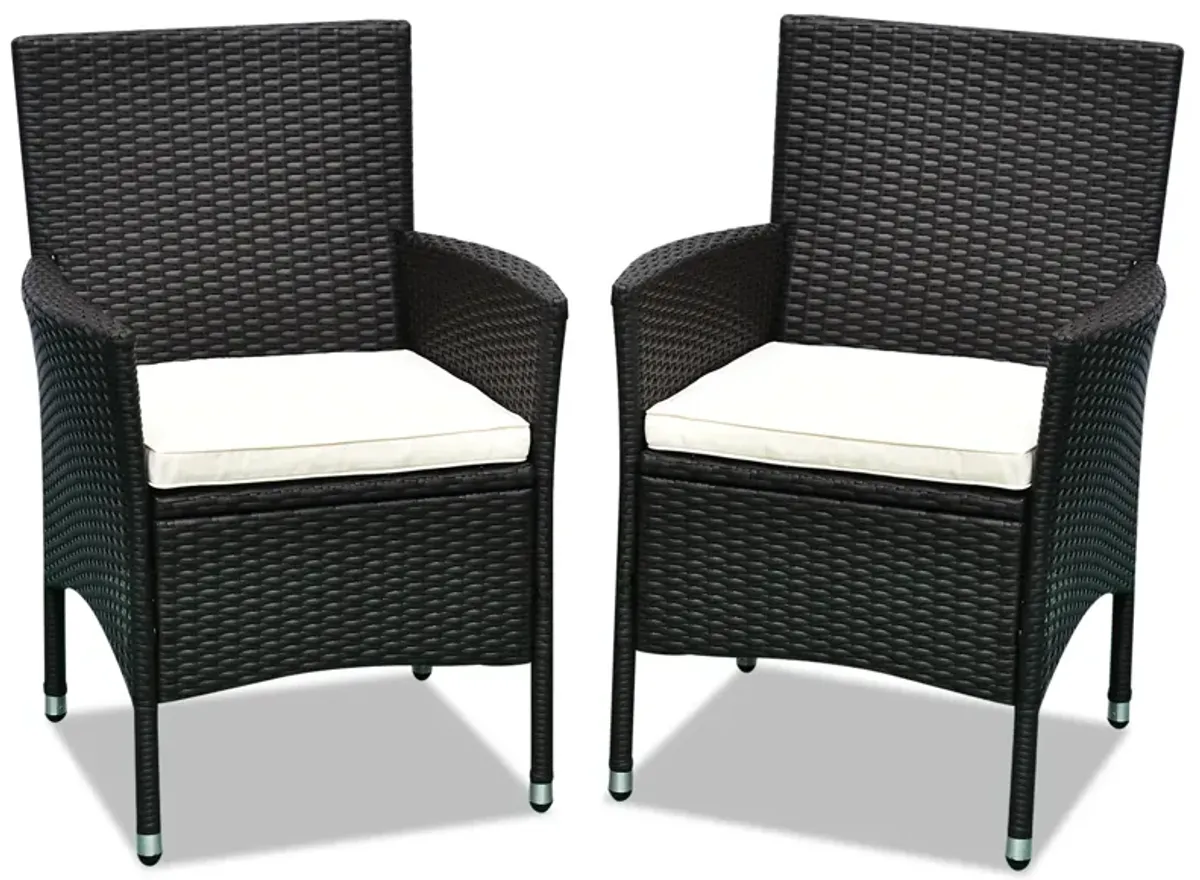 2PC Patio Rattan Wicker Dining Armrest Chairs Furniture W/ Cushions