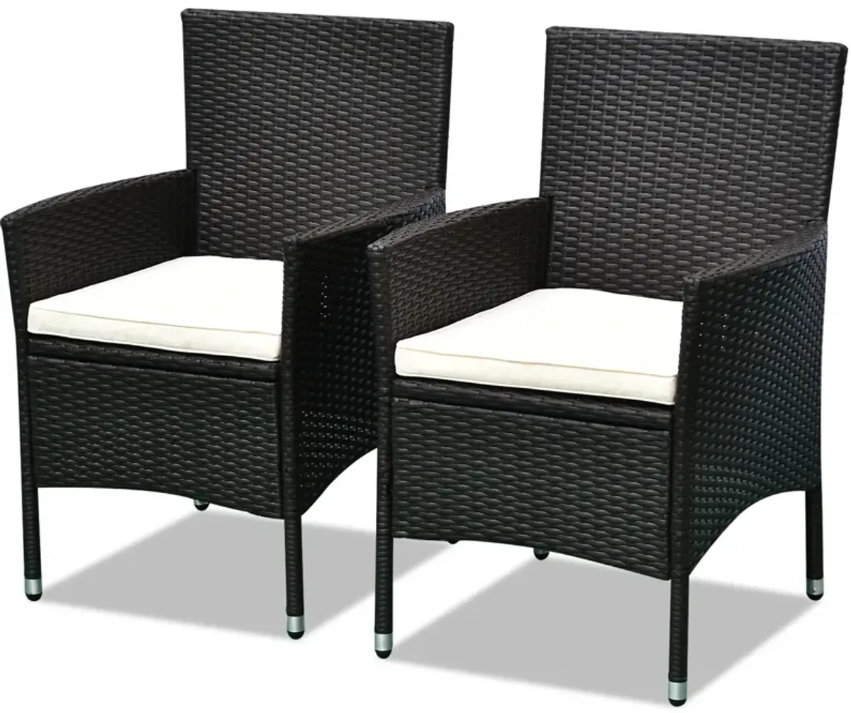 2PC Patio Rattan Wicker Dining Armrest Chairs Furniture W/ Cushions