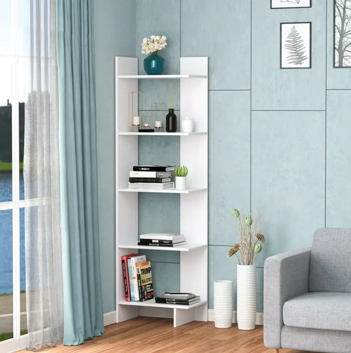 5-tier Freestanding Decorative Storage Display Bookshelf