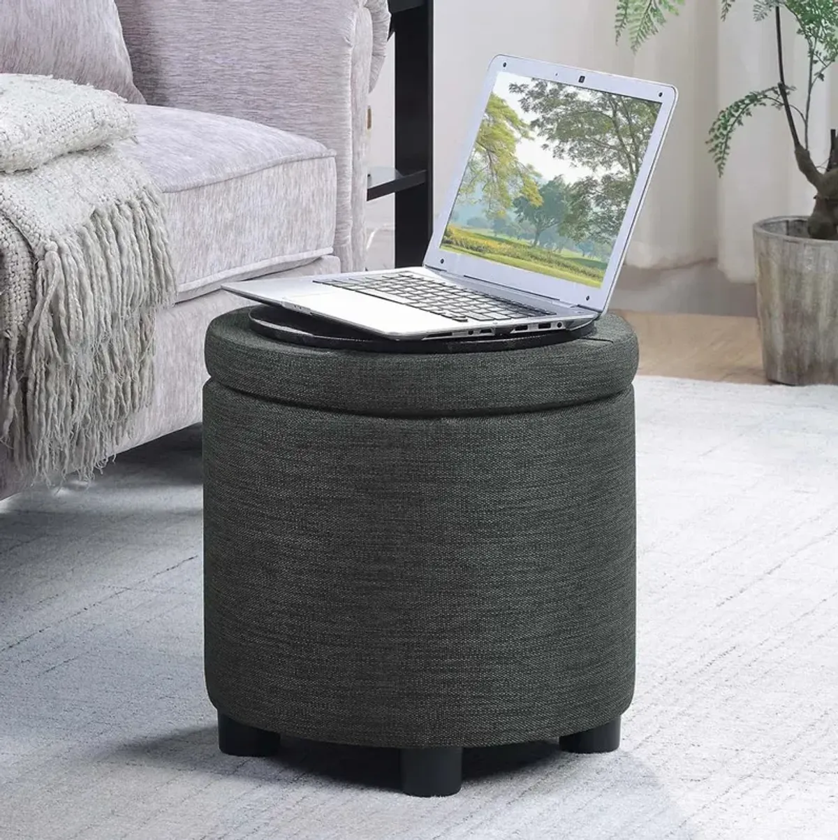 Convience Concept, Inc. Designs 4 Comfort Round Accent Storage Ottoman with Reversible Tray Lid