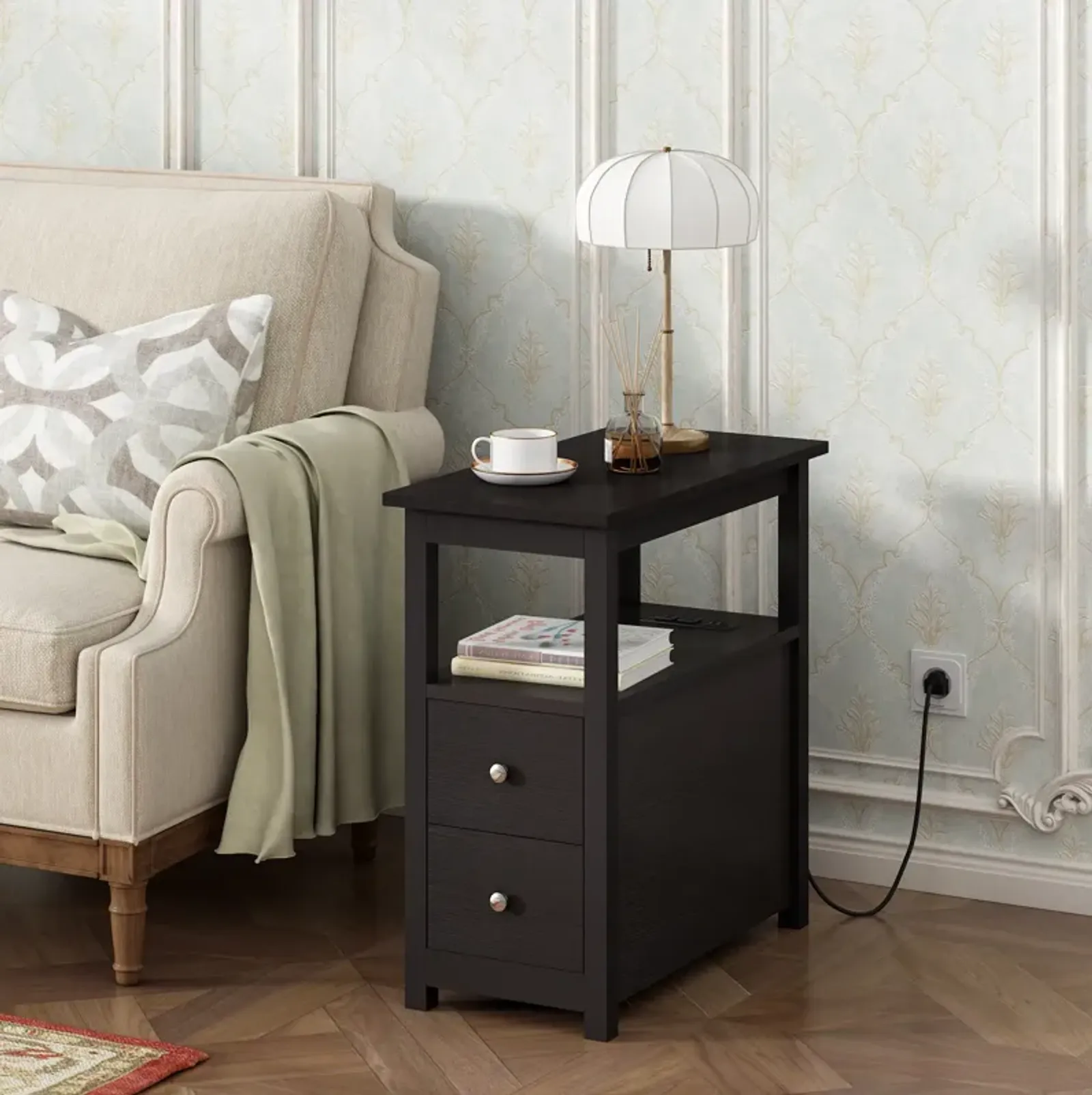 Wooden Black End Table Bedside Table