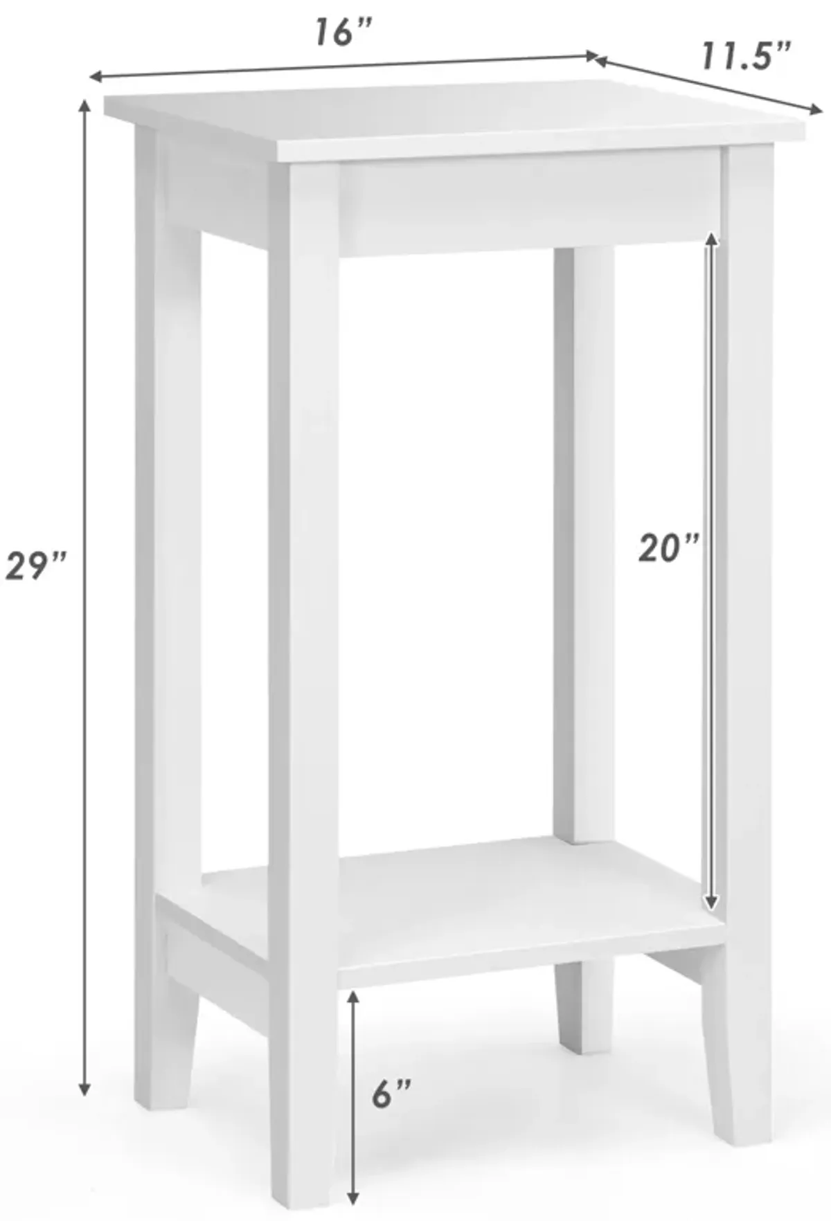 2-Tier Nightstand End Side Wooden Legs Table for Bedroom
