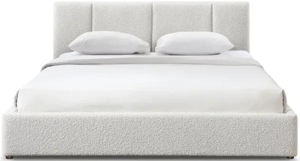 Omax Decor Venice Upholstered Platform King Bed in Cream Beige Boucle Fabric