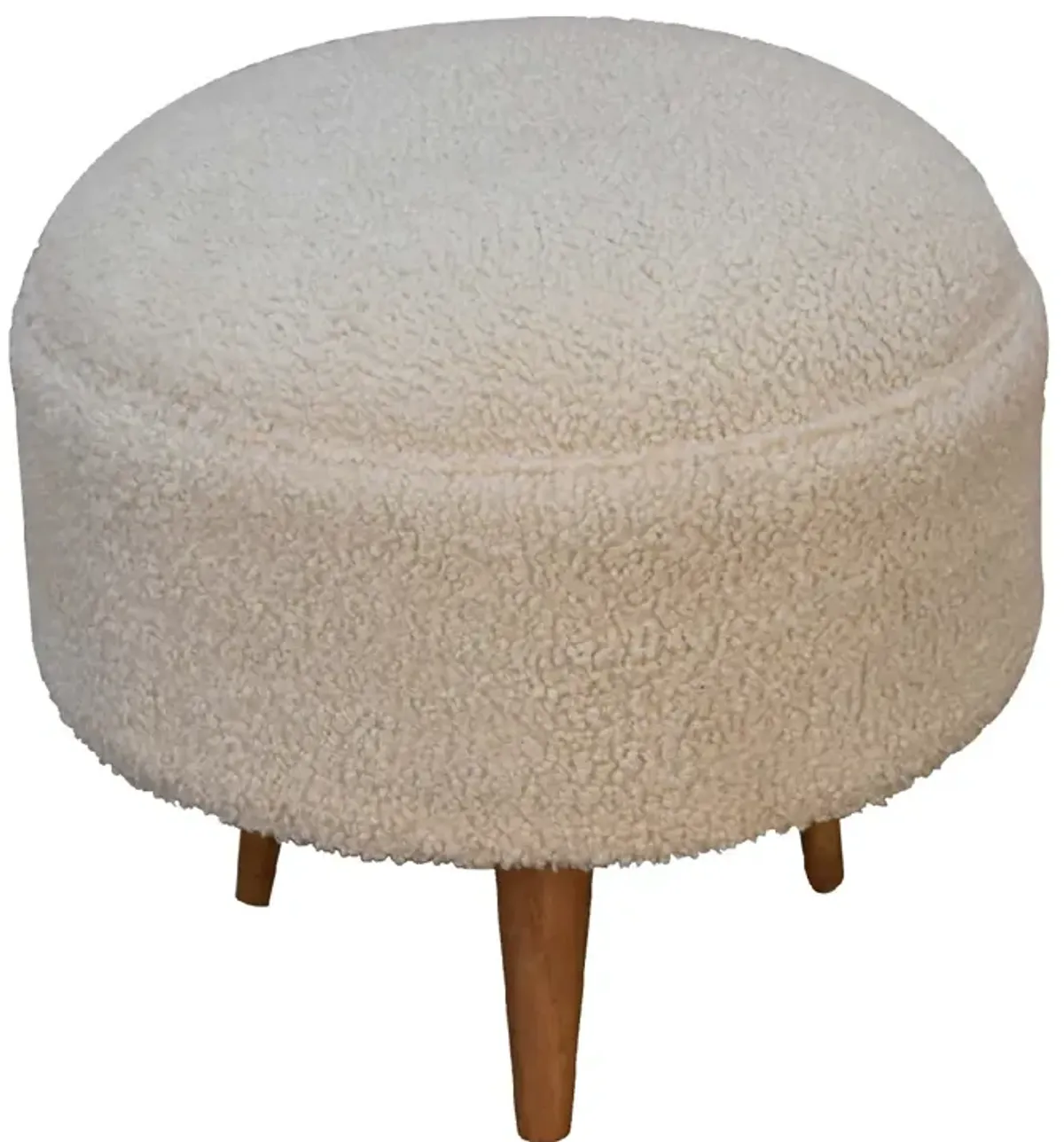 Cream Boucle  Solid Wood Rounded Footstool