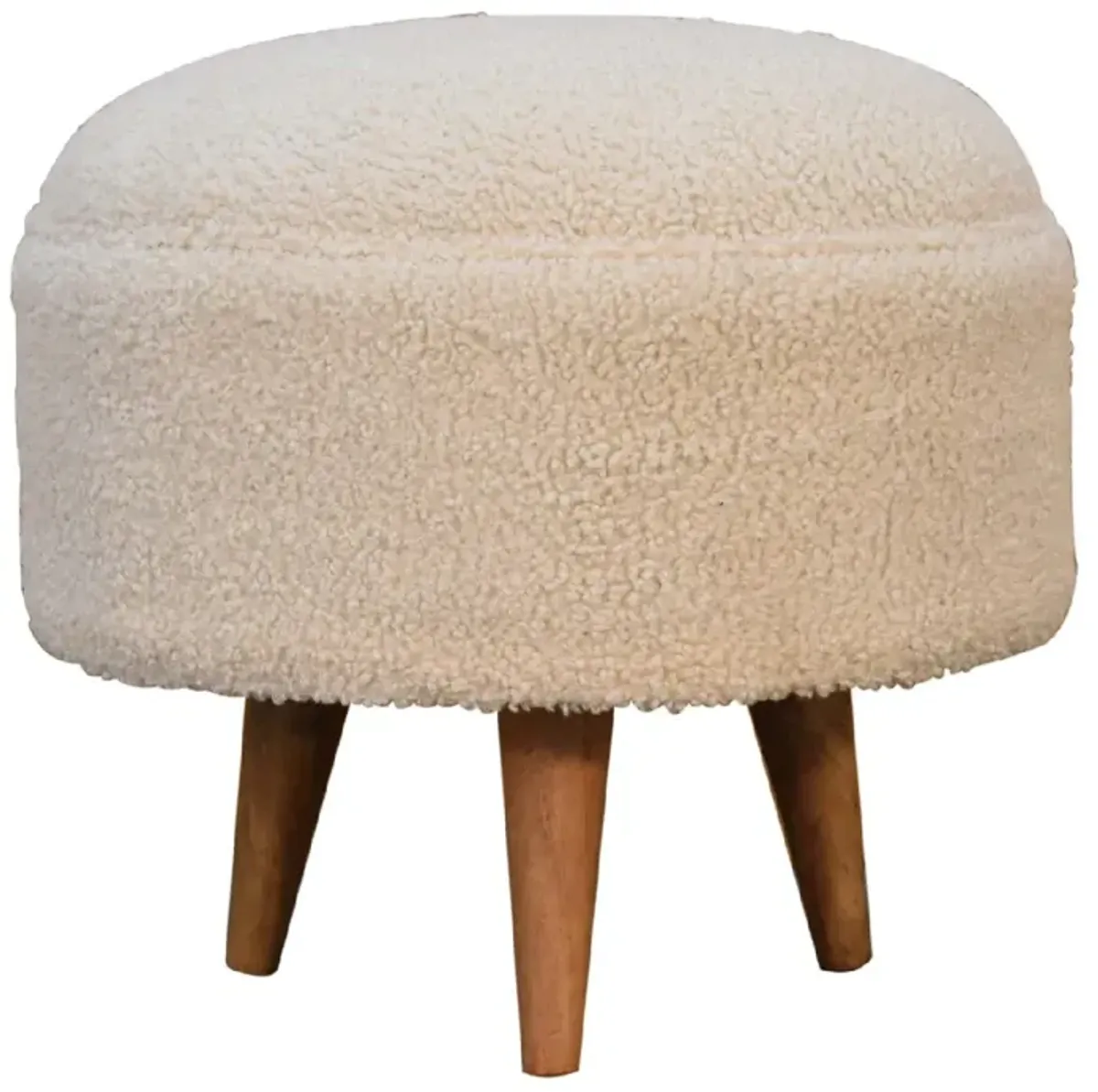 Cream Boucle  Solid Wood Rounded Footstool