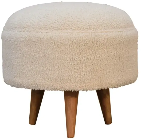 Cream Boucle  Solid Wood Rounded Footstool