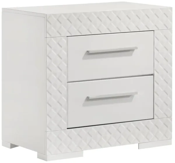 Ivon Nightstand, 2 Drawers, 26 Inch Modern Glossy White Solid Hardwood - Benzara