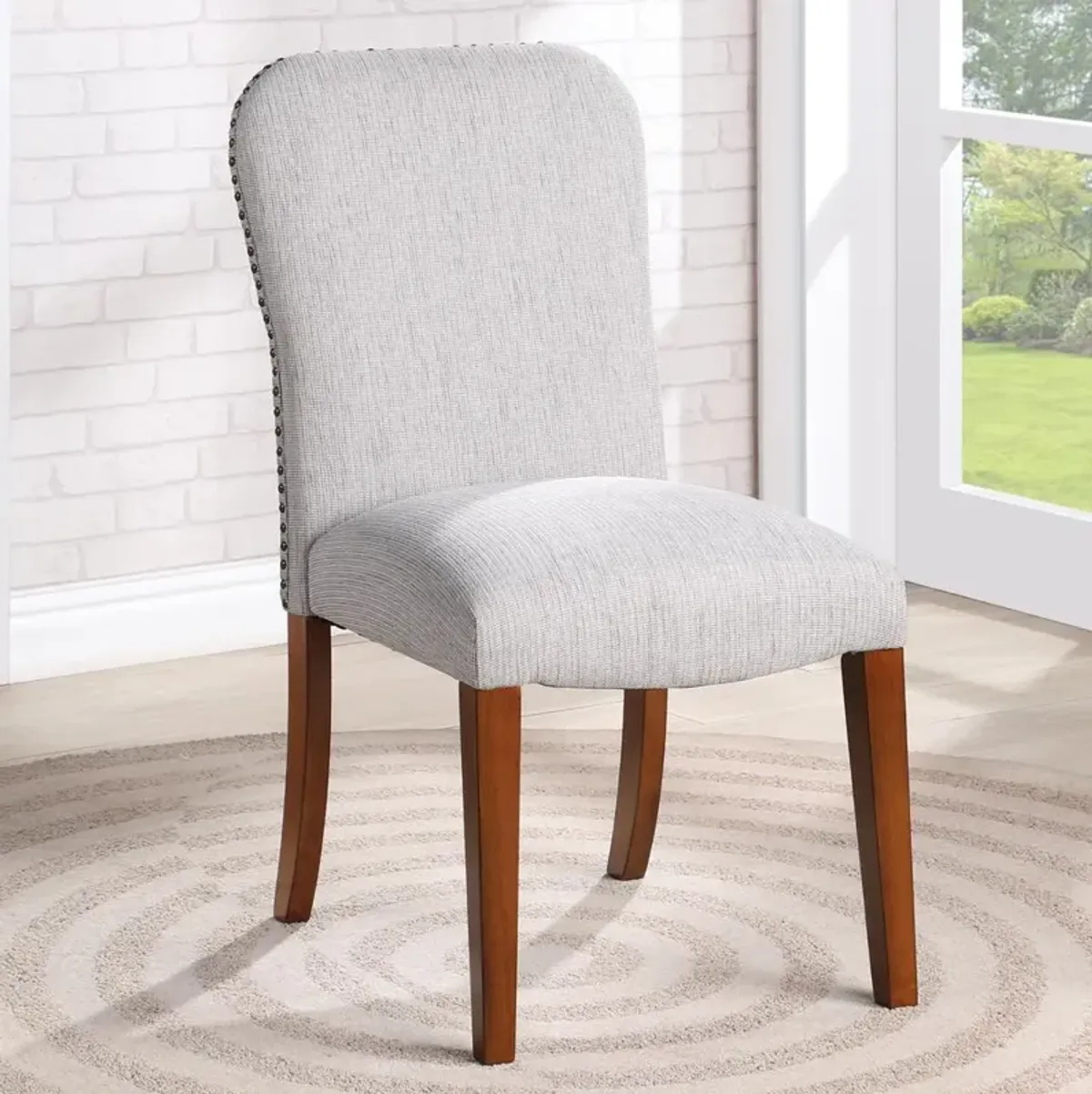 Salina Sea Oat Dining Chair in Performance Fabric with Nail Heads - set of 2