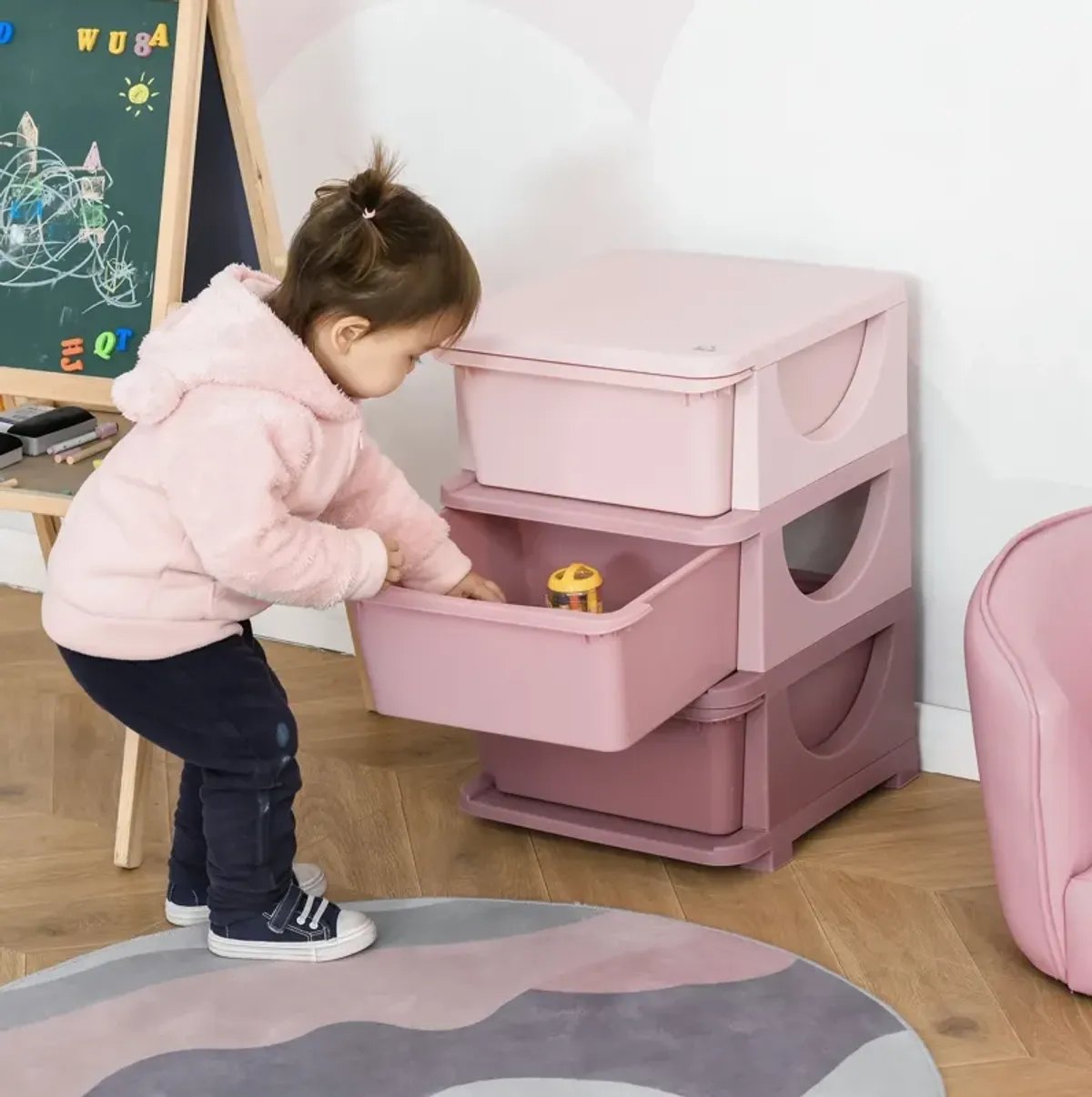 Pink Kids' Dresser: 3-Tier Storage Chest and Toy Organizer