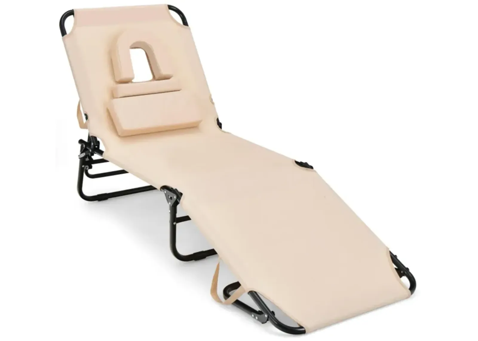 Hivvago Beach Chaise Lounge Chair with Face Hole and Removable Pillow