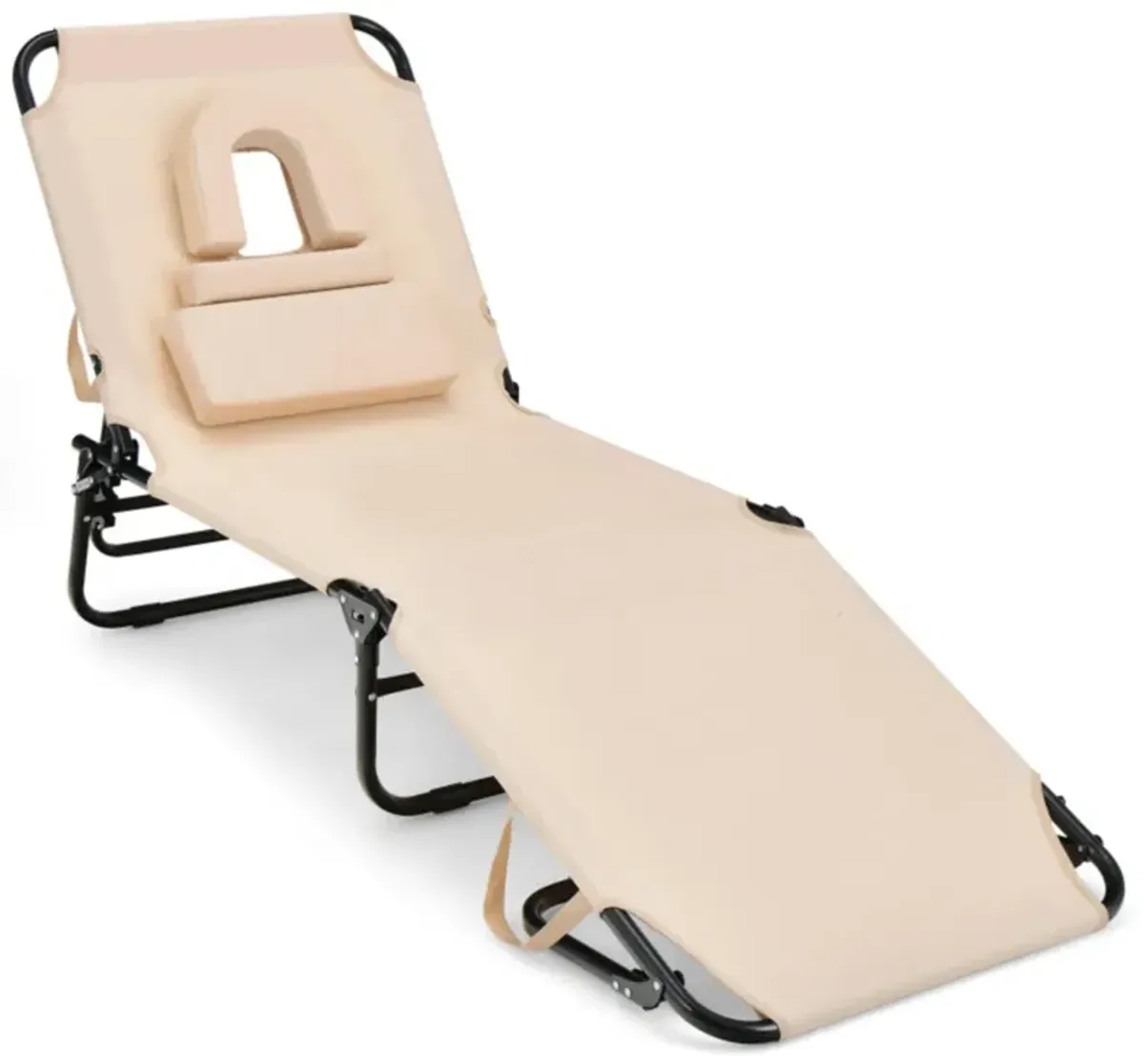 Hivvago Beach Chaise Lounge Chair with Face Hole and Removable Pillow