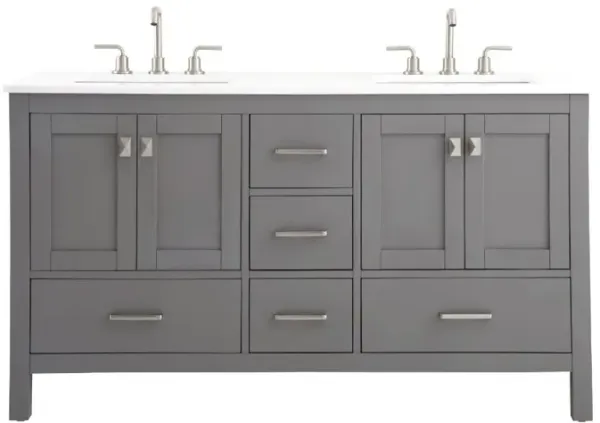 Alya Bath Vanea 60 Double  Bathroom Vanity with Quartz Top in Gray
