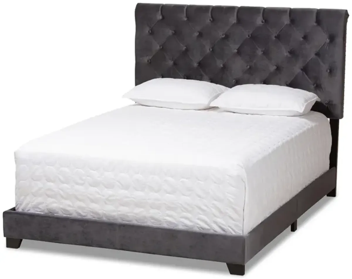 Baxton Studio Candace Luxe and Glamour Dark Grey Velvet Upholstered Queen Size Bed