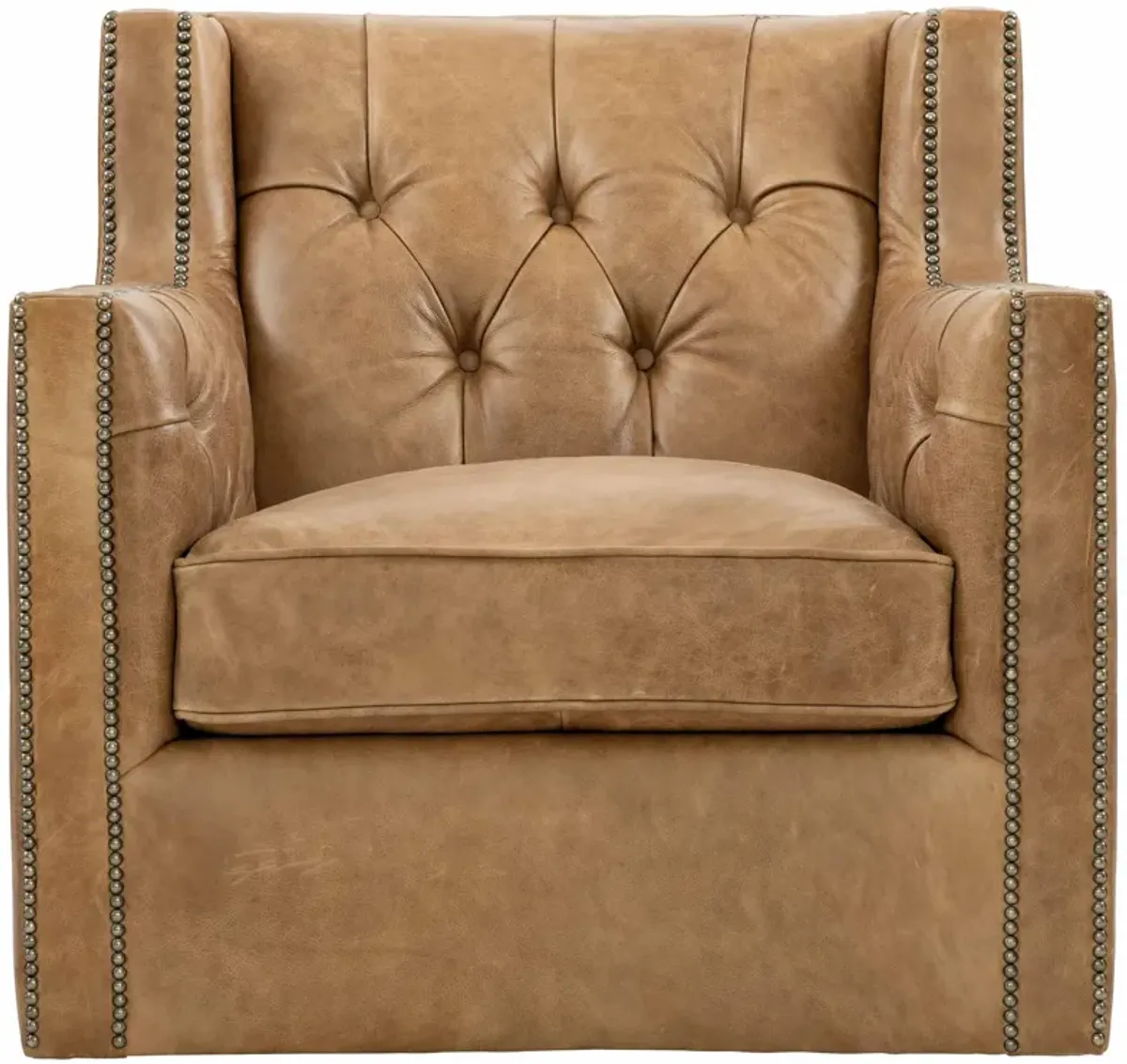 Candace Leather Swivel Chair in Brown