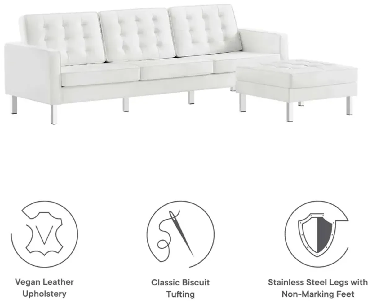 Loft Tufted Vegan Leather Sofa and Ottoman Set