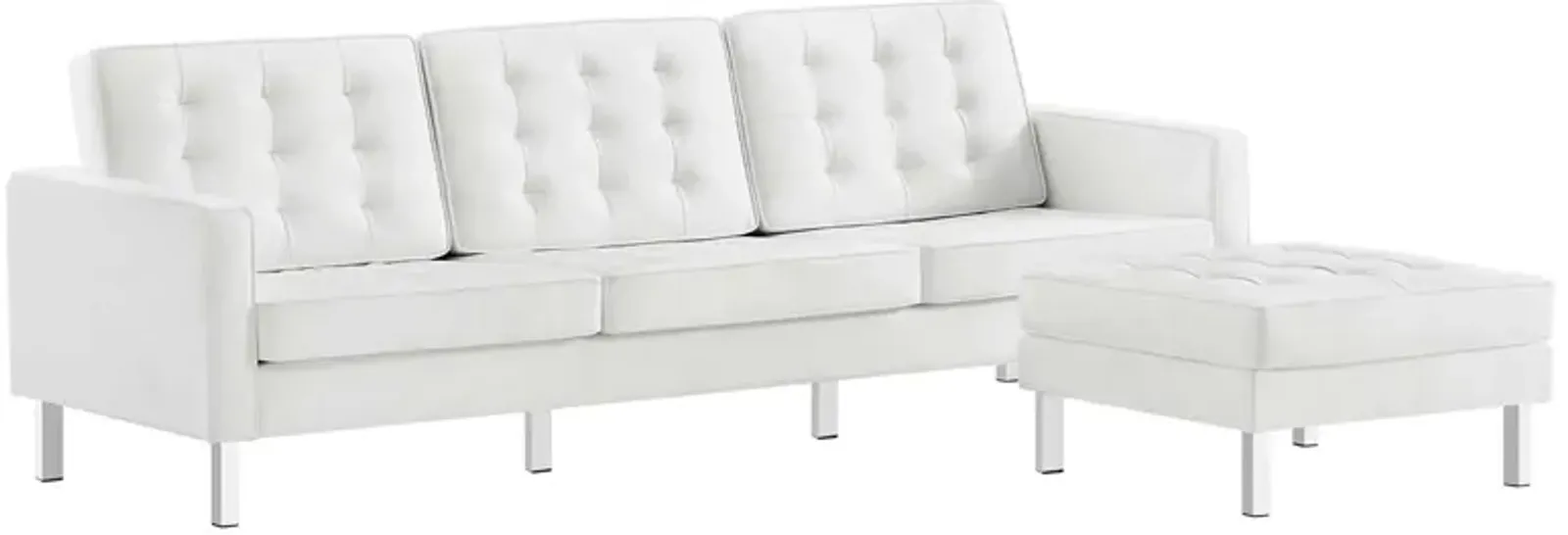 Loft Tufted Vegan Leather Sofa and Ottoman Set