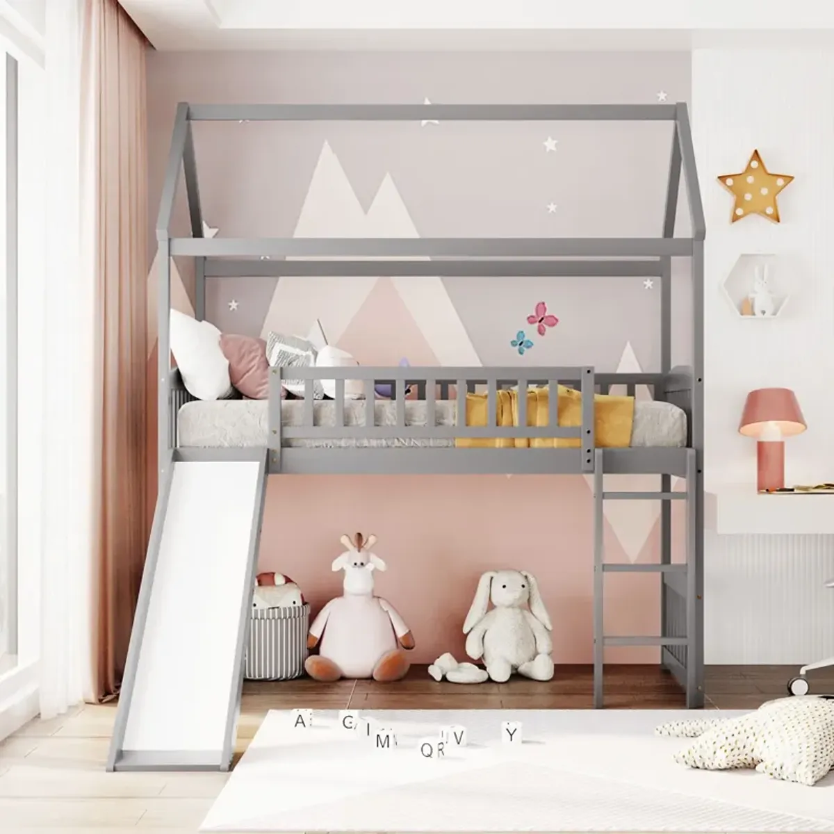 Merax House Bed Loft Bed with Slide