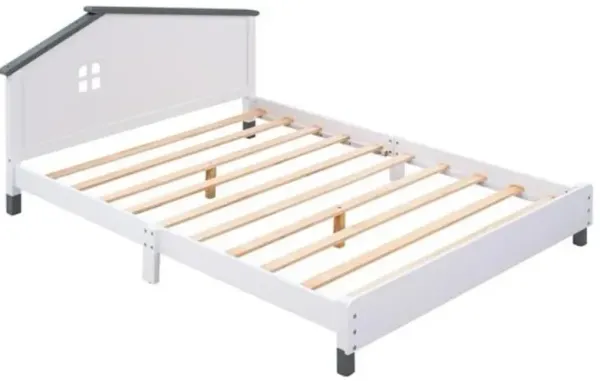 Platform Bed with House-Shaped Headboard, Wooden Kids' Bed Frame for a Cozy Room