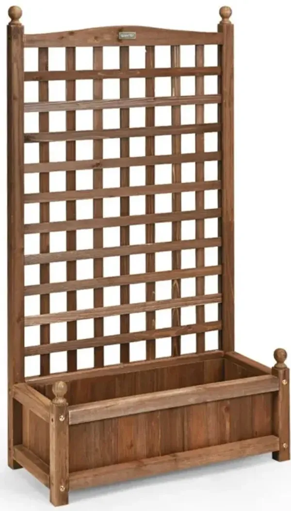 Hivvago Solid Free Standing Wood Planter Box with Trellis for Garden