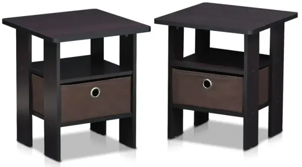 Furinno Andrey End Table Nightstand with Bin Drawer Set of 2, Dark Walnut