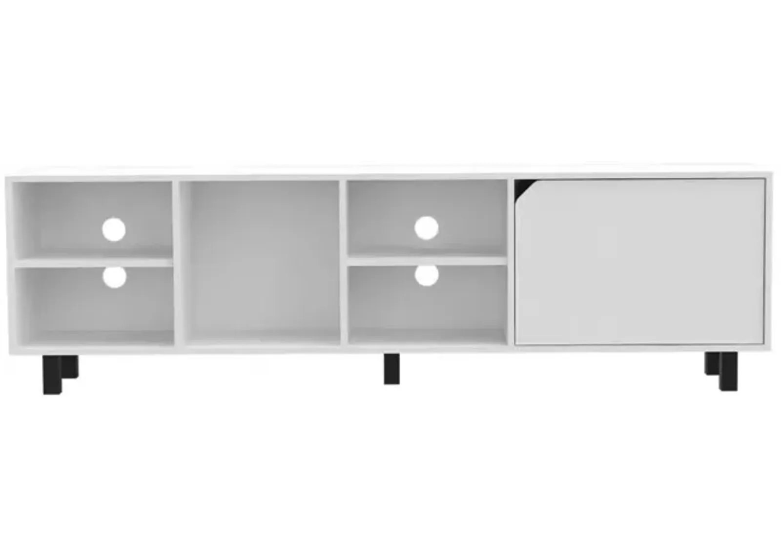 DEPOT E-SHOP Conquest Tv Stand, Back Holes, Four Open Shelves, Five Legs- White, For Living Room