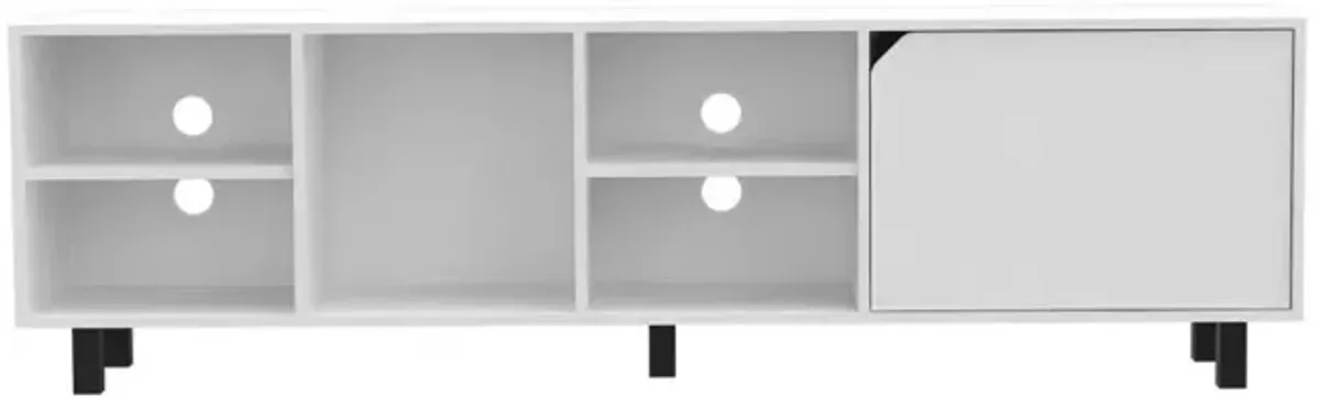 DEPOT E-SHOP Conquest Tv Stand, Back Holes, Four Open Shelves, Five Legs- White, For Living Room