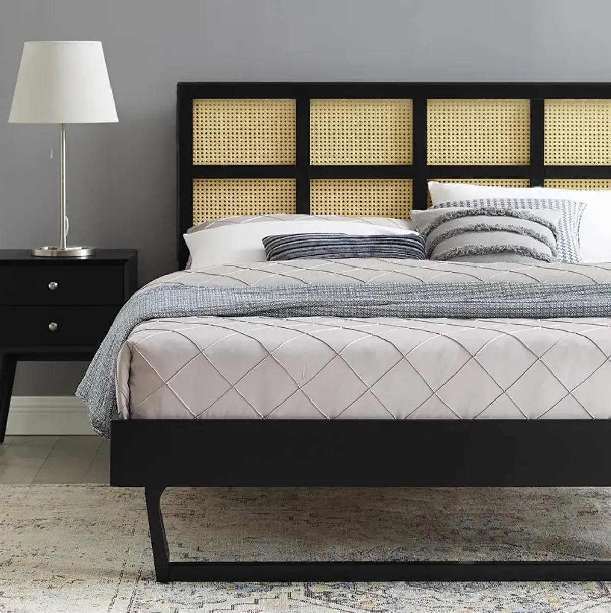 Modway - Sidney Cane and Wood Queen Platform Bed with Angular Legs