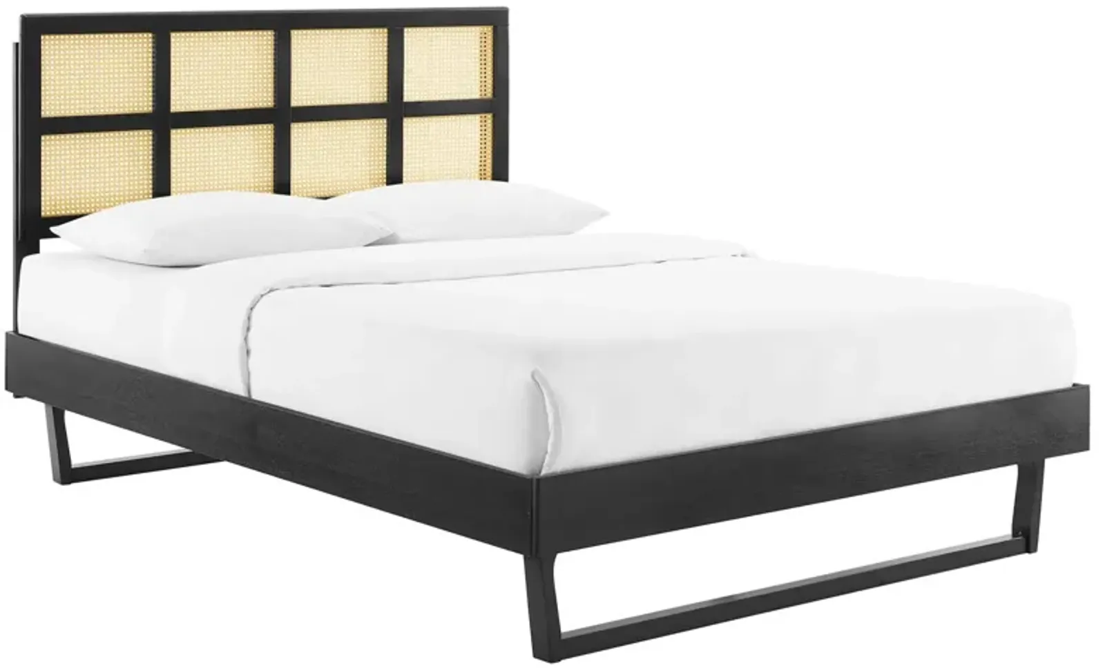 Modway - Sidney Cane and Wood Queen Platform Bed with Angular Legs