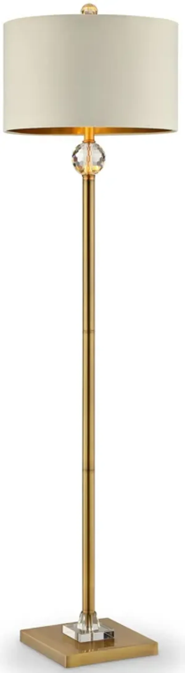 Floor Lamp with Crystal Orb and Metal Stalk Support, Gold-Benzara
