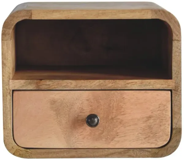 Extra Mini Wall Mounted Curved Oak-ish Bedside with Open Slot
