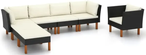 vidaXL 7 Piece Garden Lounge Set Poly Rattan and Eucalyptus Wood Black