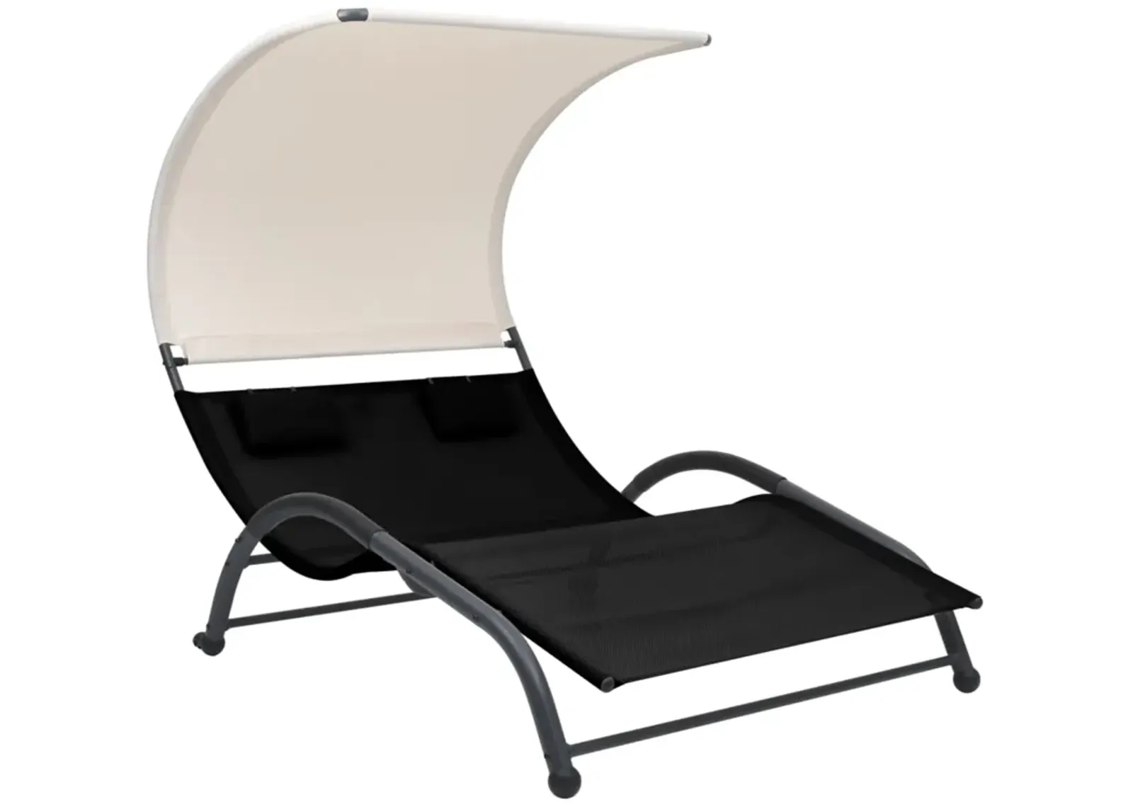 vidaXL Double Sun Lounger with Canopy Textilene Black