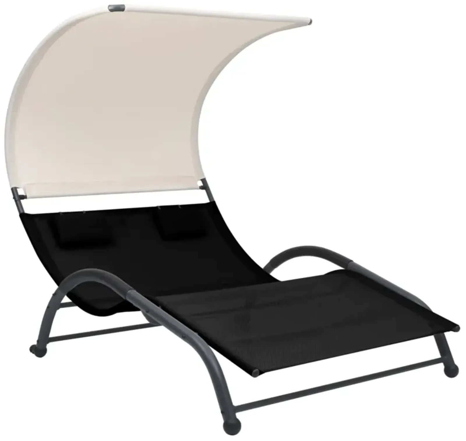 vidaXL Double Sun Lounger with Canopy Textilene Black