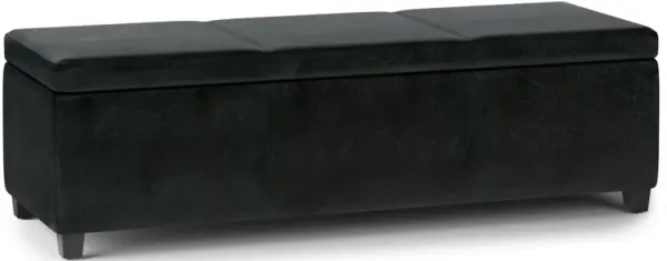 Avalon Extra Large Storage Ottoman Bench in Midnight Black Faux Leather