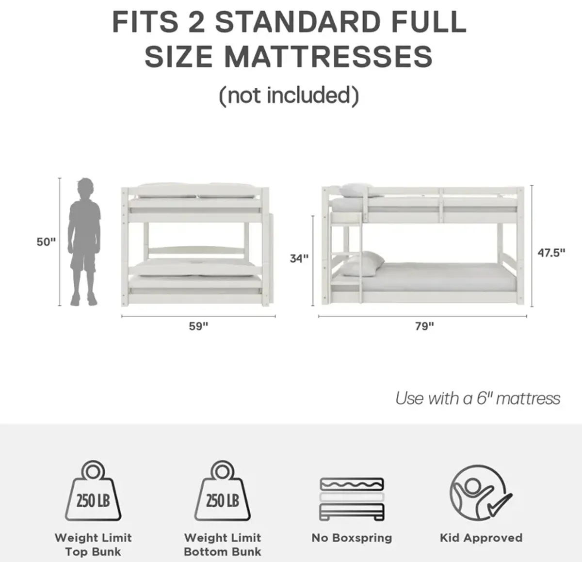 Atwater Living Aaida Full-Over-Full Convertible Bunk Bed with Safety Railings