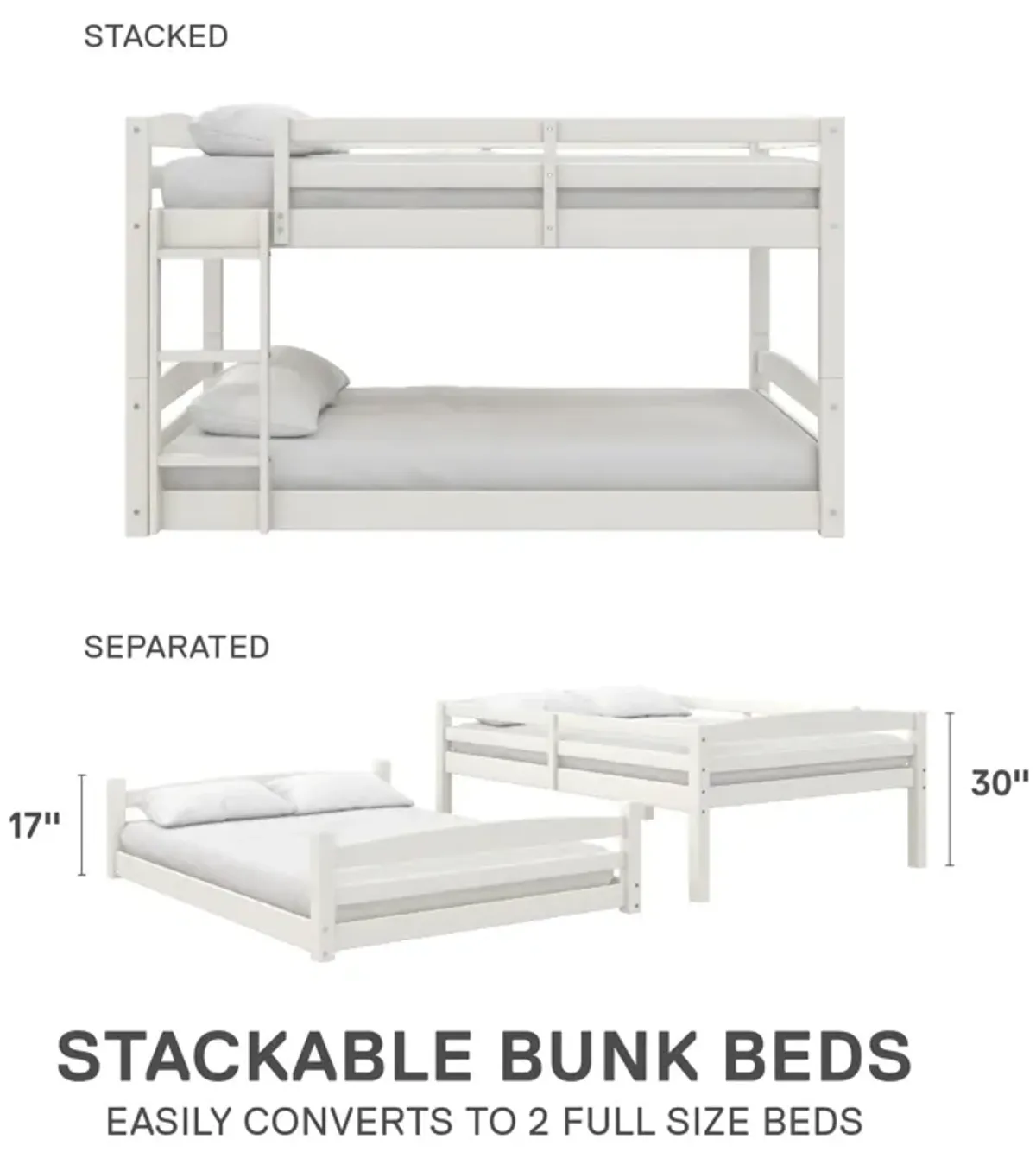 Atwater Living Aaida Full-Over-Full Convertible Bunk Bed with Safety Railings