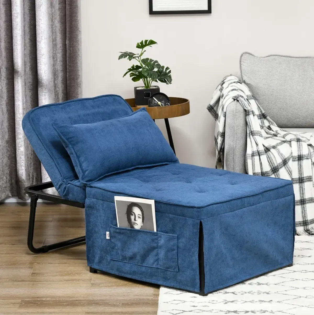 Grey & Blue Versatile Seat: 4-in-1 Convertible Ottoman Sofa Bed