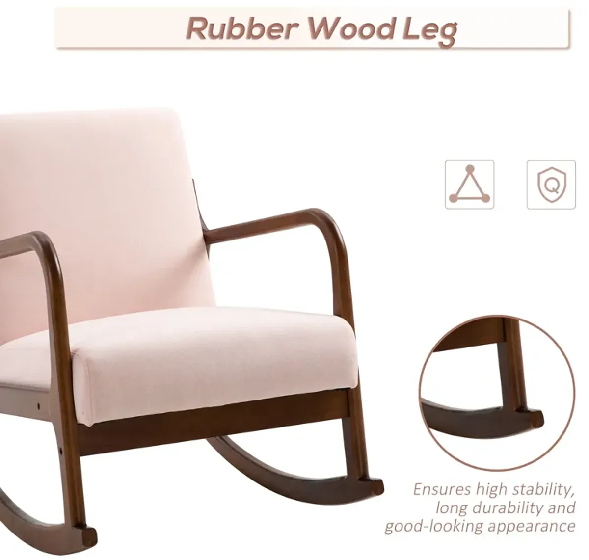 Pink Living Room Rocker: Upholstered Armchair with Wood Base