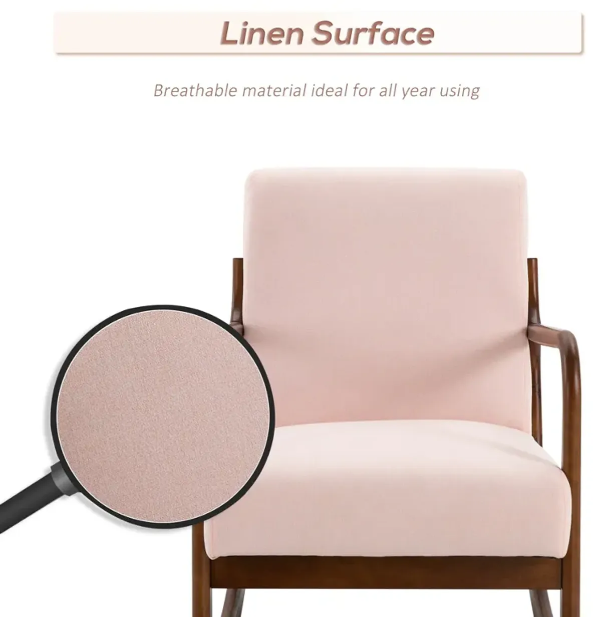 Pink Living Room Rocker: Upholstered Armchair with Wood Base