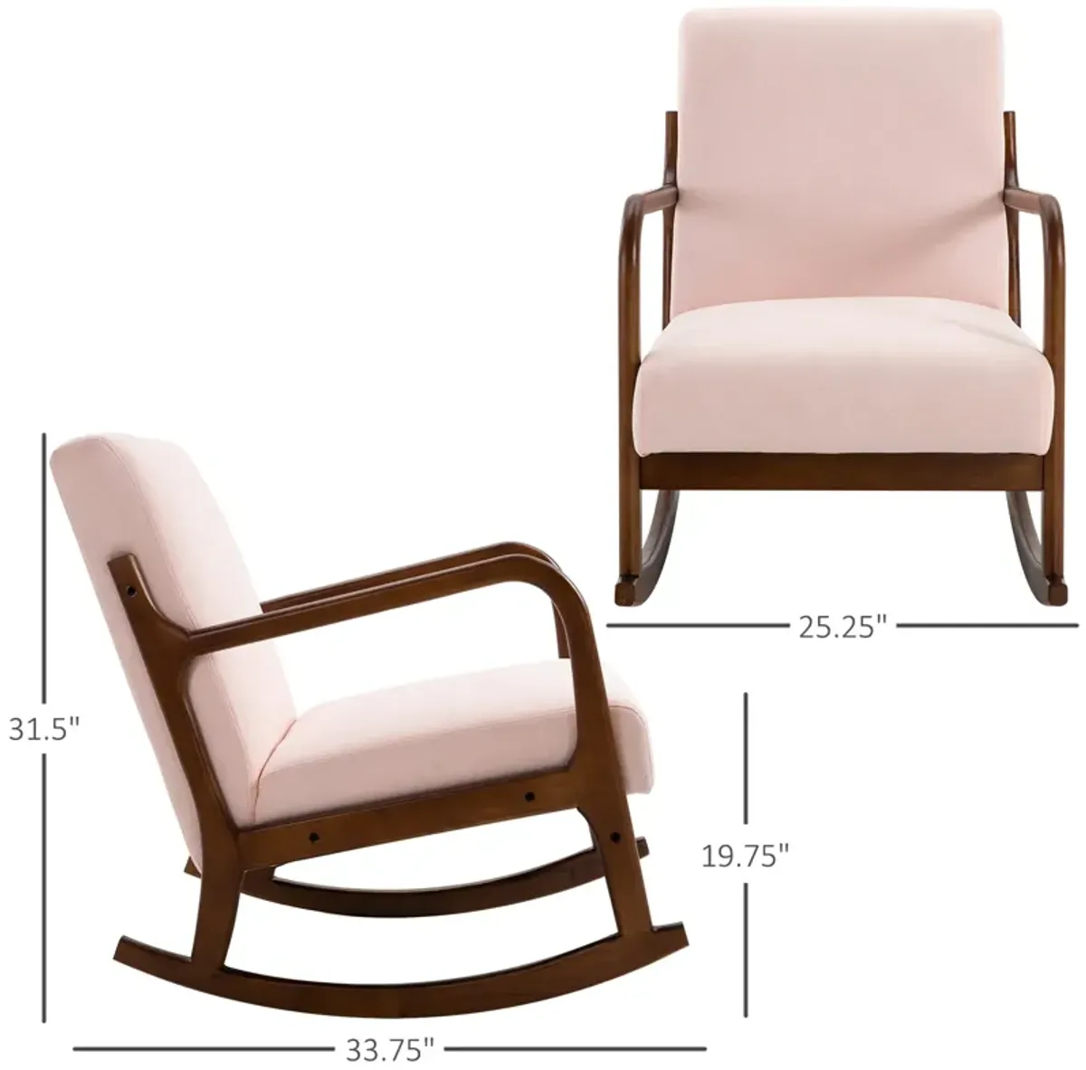 Pink Living Room Rocker: Upholstered Armchair with Wood Base