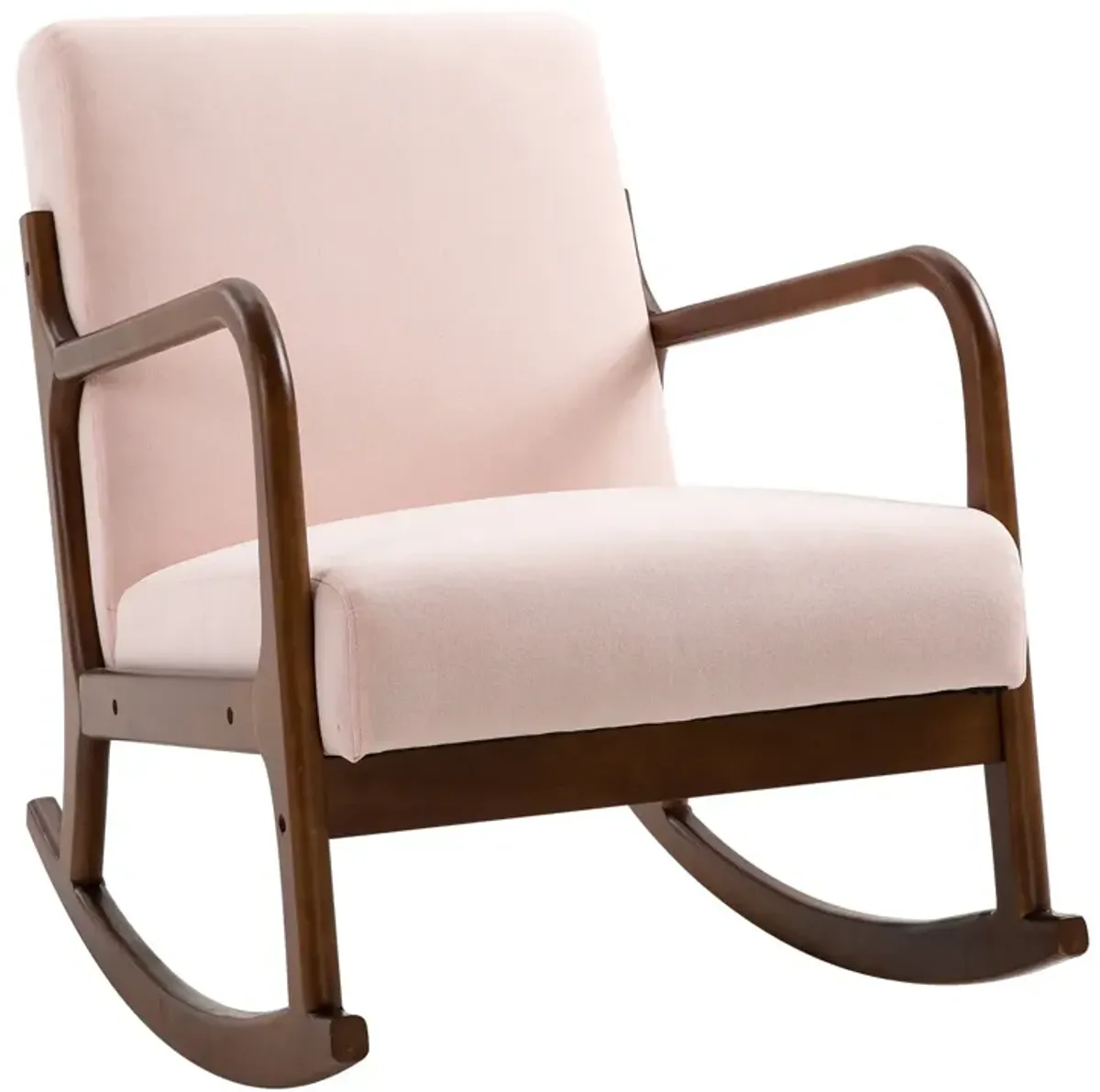 Pink Living Room Rocker: Upholstered Armchair with Wood Base