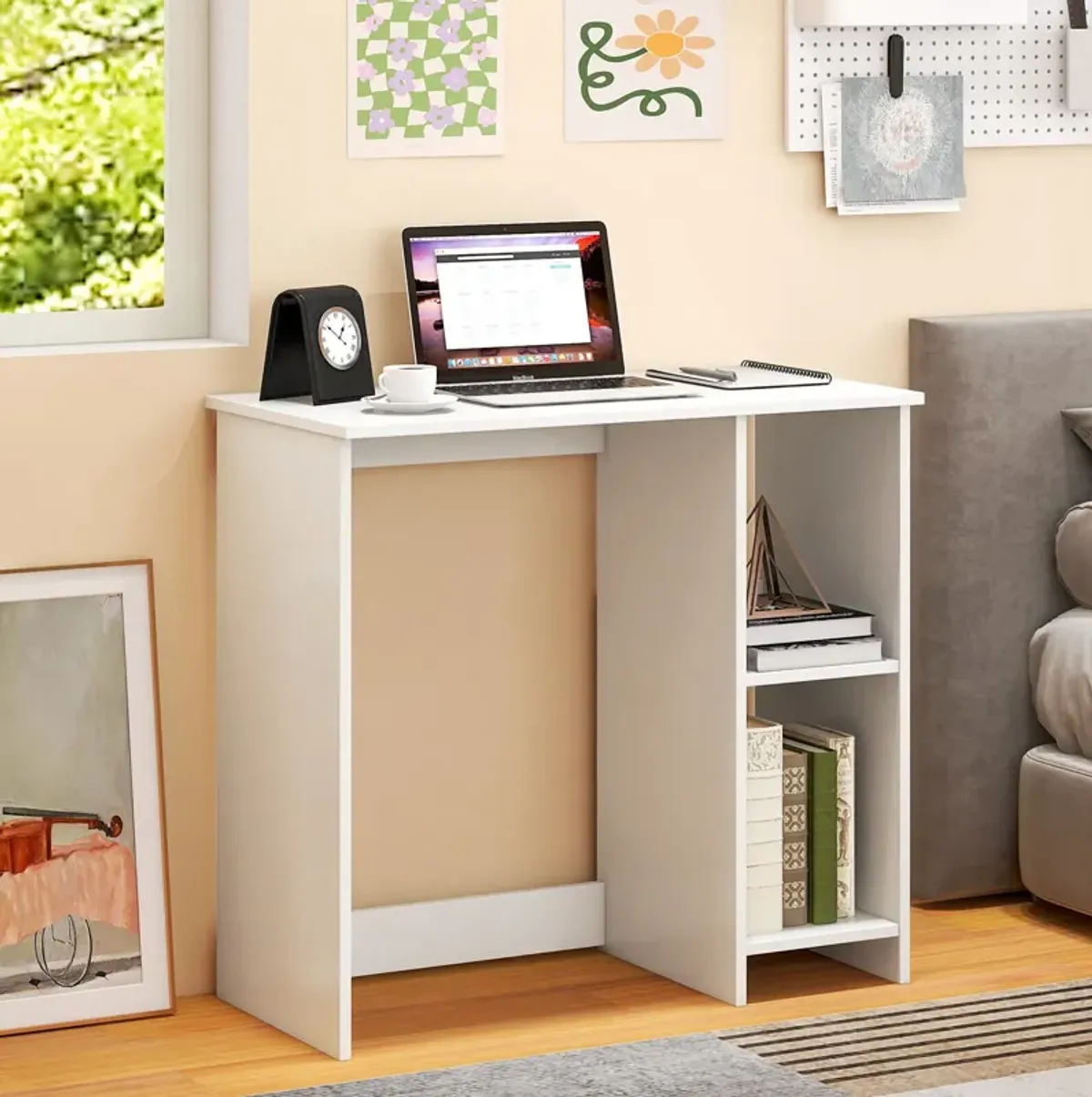 31.5 Inch  Modern Home Office Desk with 2 Compartments-White