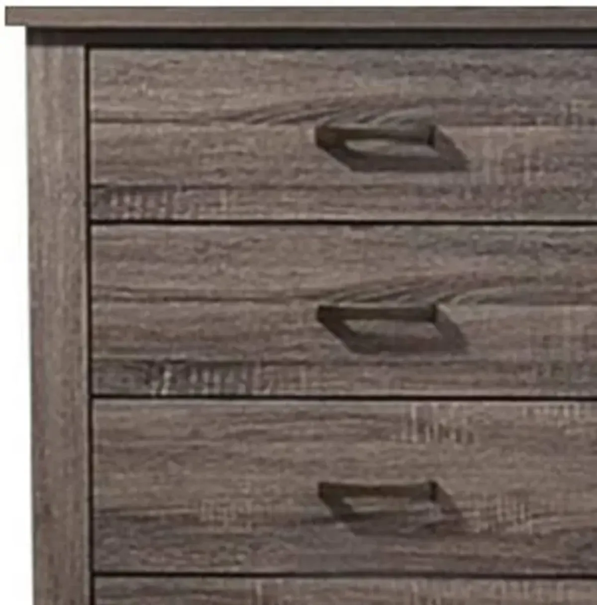 Soma 49 Inch Rustic 5 Drawer Tall Dresser Chest, Bar Handles, Oak Gray-Benzara