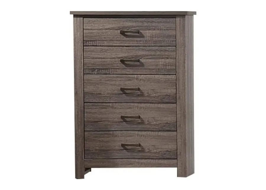 Soma 49 Inch Rustic 5 Drawer Tall Dresser Chest, Bar Handles, Oak Gray-Benzara