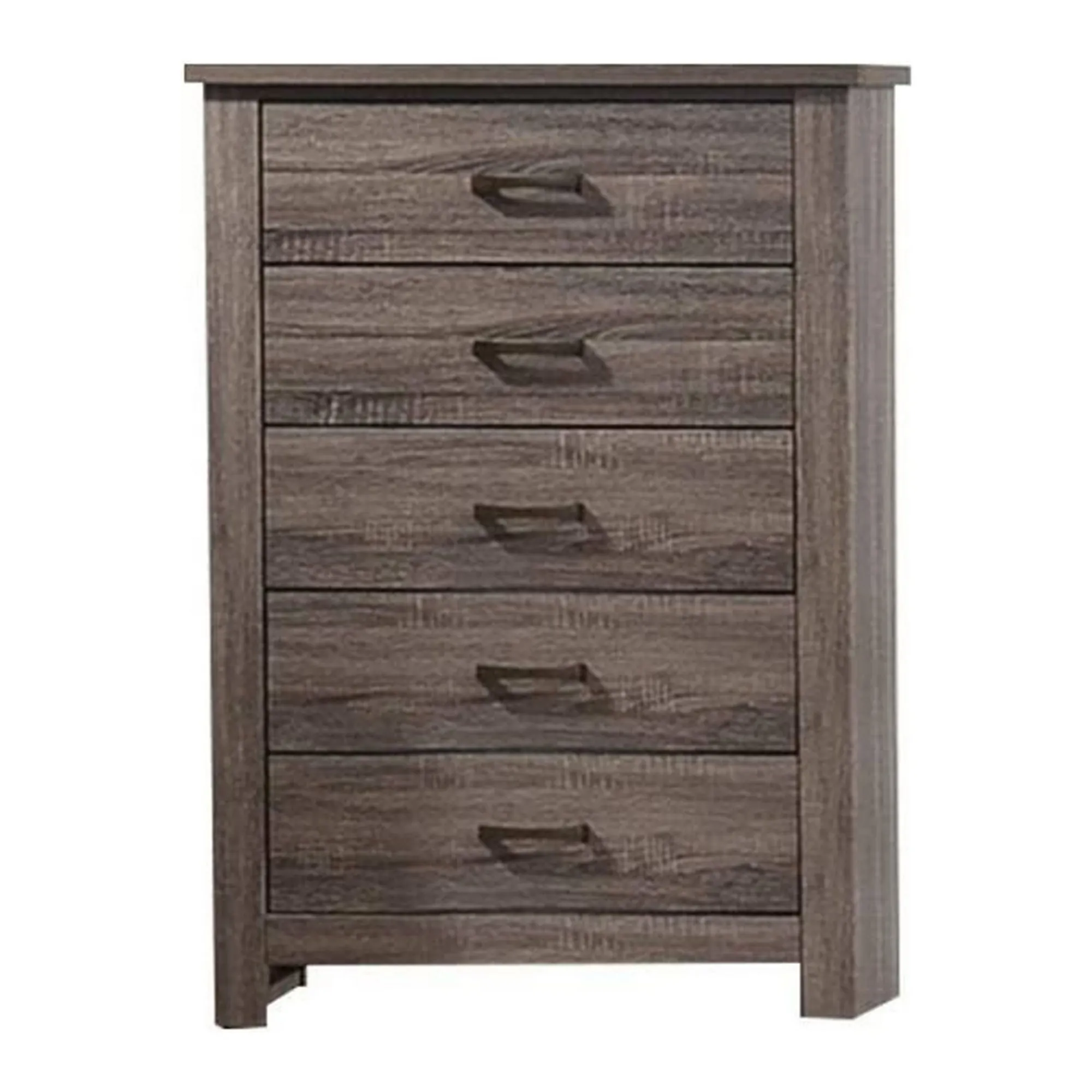 Soma 49 Inch Rustic 5 Drawer Tall Dresser Chest, Bar Handles, Oak Gray-Benzara