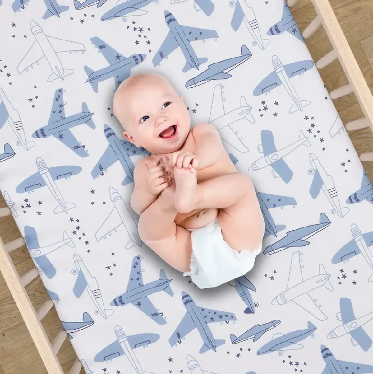 Bedtime Originals Little Aviator Airplane Baby/Toddler White Fitted Crib Sheet