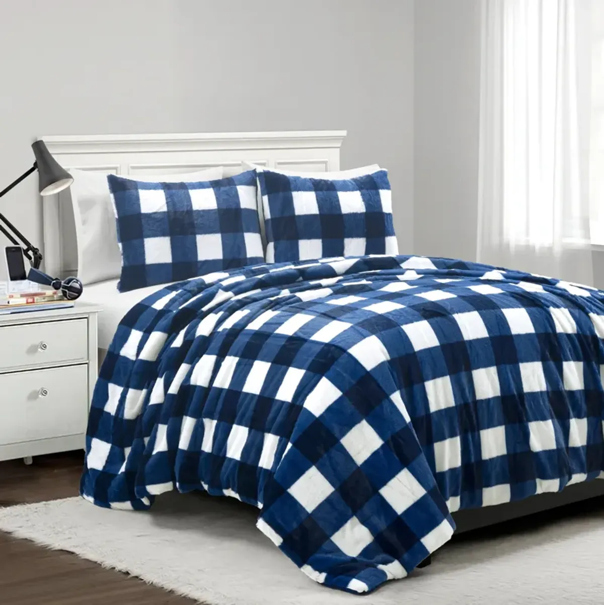 Plaid Ultra Soft Faux Fur Light Weight All Season Kids Back To Campus Comforter 2-Pc Set