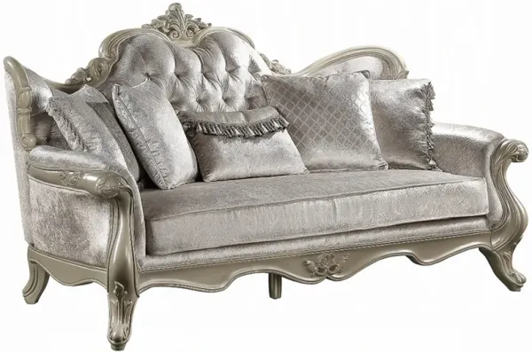 Bertha Sofa, Ornate Carved European Classic Beige Champagne, 85 Inch - Benzara