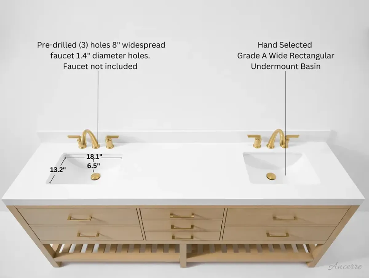 Elizabeth 84 in. Bath Vanity Set in Oak Finish with White Quartz Vanity Top and White Undermount Basin